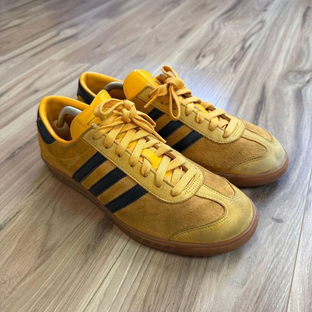 Adidas Yellow Black Suede Low Top Lace Up Hamburg Athletic Sneaker Shoes Size 10 - Picture 11 of 11
